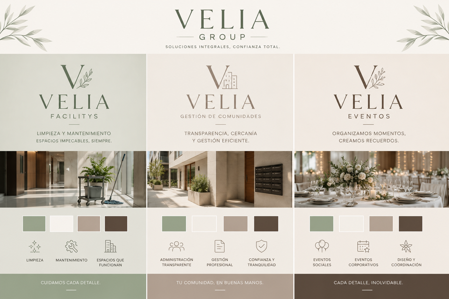 Presentación visual de las divisiones de Velia Group